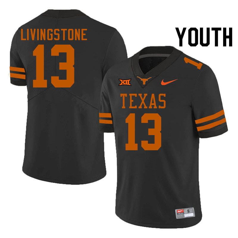 Youth #13 Parker Livingstone Texas Longhorns College Football Jerseys Stitched-Black